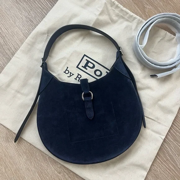 Ralph Lauren Polo ID Shoulder Bag Small Navy Suede - Picture 3 of 11